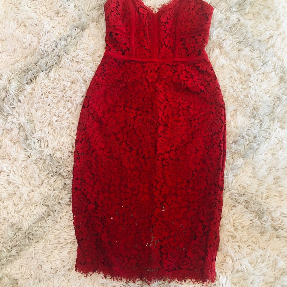 Express piped lace sheath dress.